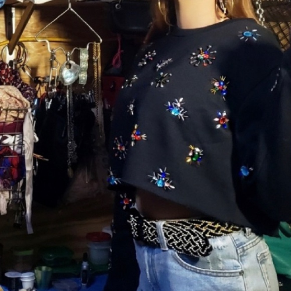 Cozy Cropped Jeweled Sweatshirt